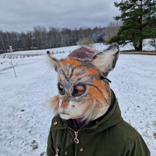 Childrens felted cat lynx mask.Therian cat mask.Festival headdress.cosplay - Picture 12 of 15
