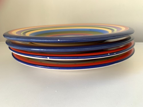Plates x8 Living Art 'CASABLANCA' Multicoloured Stripes Casa Domani 21cm - Picture 17 of 17