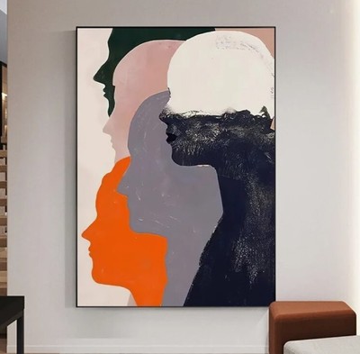 Colorful Human Face Figure Oil Paintings Handmade Abstract Minimalist Portrait