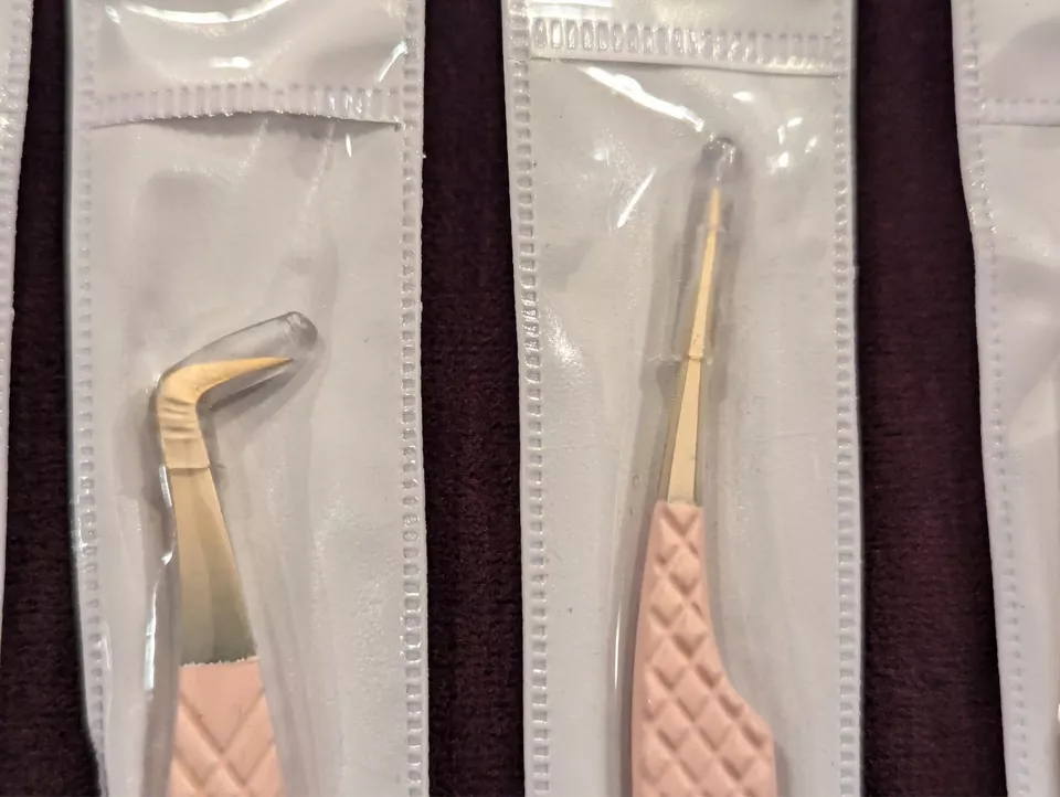 Juego de 5 Pinzas Profesionales Extensión de Pestañas Oro Rosa Foto 3 de 4