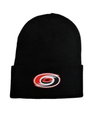 Carolina Hurricanes flat cotton applique on Black beanie  cap hat. See details