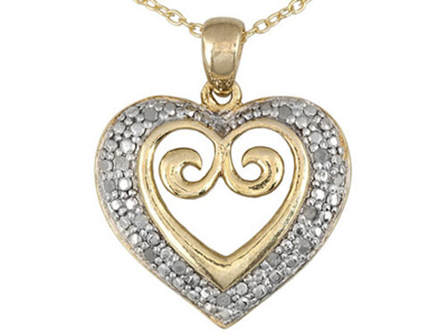 Lovely Diamond .13ctw 18k Yellow Gold Over Sterling Silver Heart Necklace - Afbeelding 1 van 4