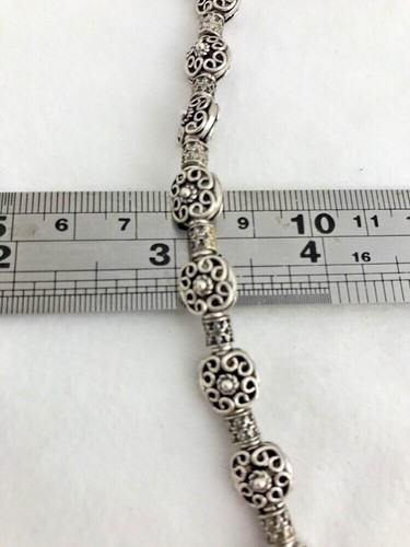 Sterling Silver .925 7 1/2" Fancy Ornate Oxidize Beaded Bracelet - Picture 5 of 11