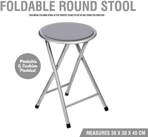 Folding Round Stool Thick Soft Padded Seat Metal Leg Frame Portable Space Saving - Picture 8 of 37
