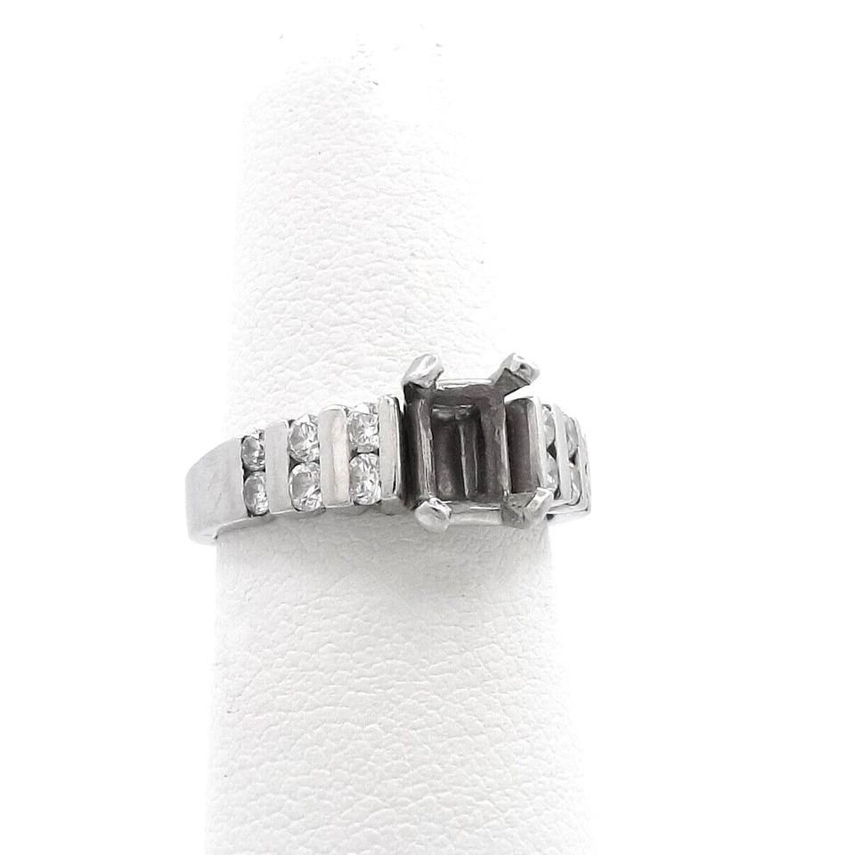 Platinum Natural Diamond Semi Mount Emerald Cut Engagement Ring Setting - Image 2 of 4