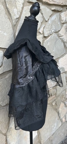 Womens Black Polyester Chiffon Cape Beaded Shawl - Picture 3 of 8