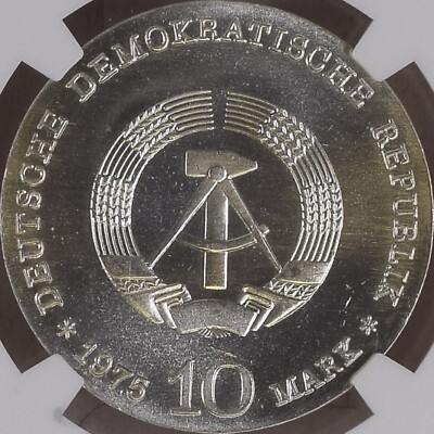 GERMANY, East. 1975, 10 Mark, Silver - NGC MS67 - DDR, Schweitzer