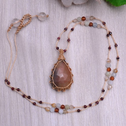 Hand Crafted Natural Sapphire Top Quality Checker Cut Macrame Beaded Necklace - Picture 6 of 9