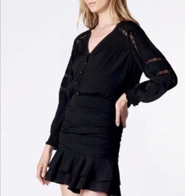 Veronica Beard $599 Jasper Black Long Sleeve Mini Dress Sheer LBD Cocktail Fairy