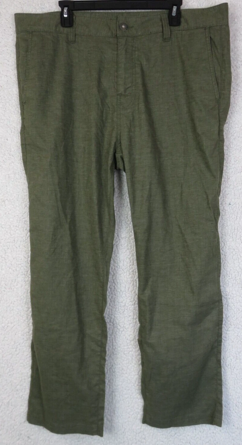 Mens prAna Green Hiking Pants Athletic Leisure Casual Size 40x30 Hemp Polyester