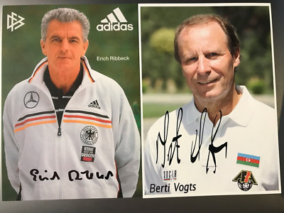 2 Autogramme Erich RIBBECK + Berti Vogts  Teamchef/Trainer DFB 24-0 xyz