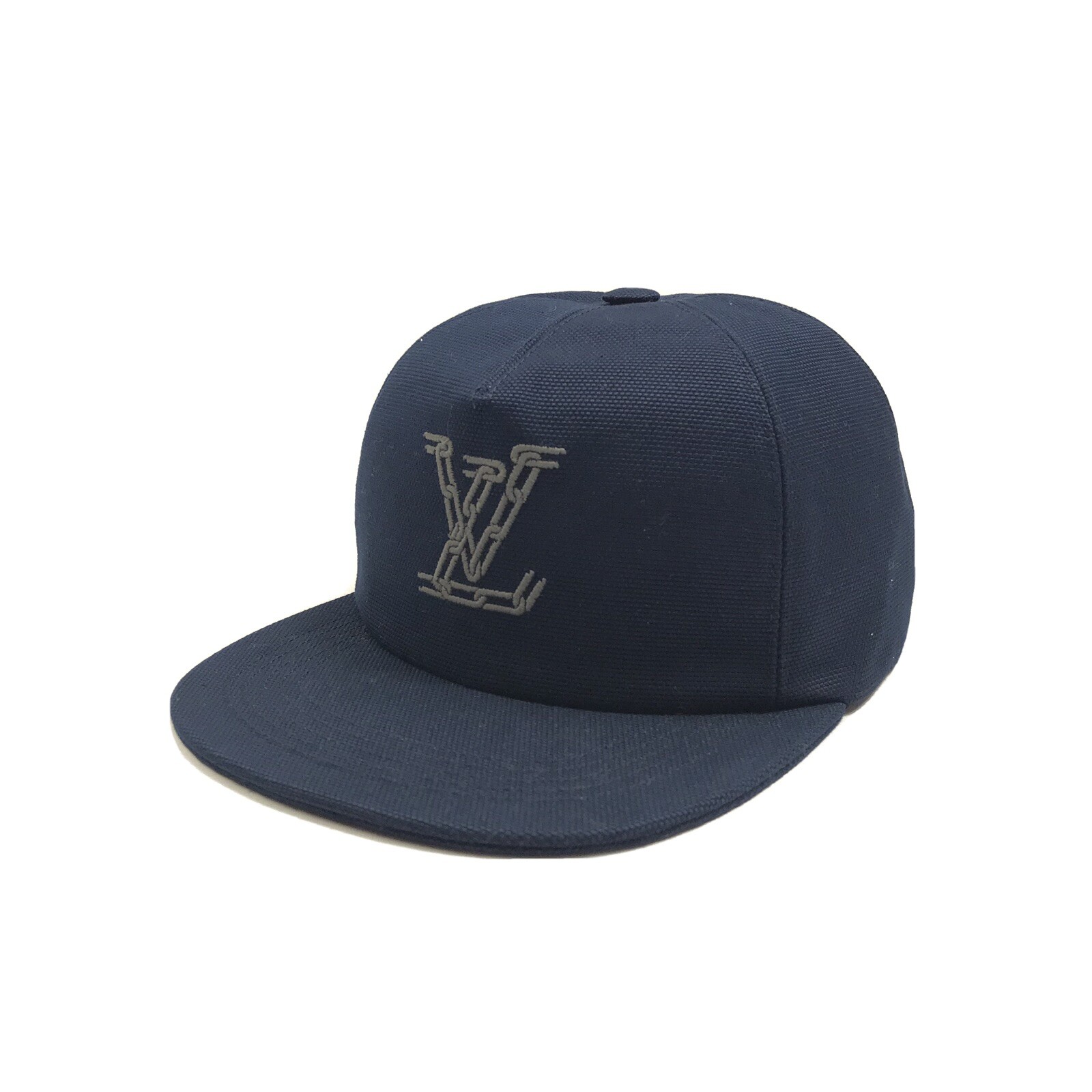 LOUIS VUITTON BY VIRGIL ABLOH MP2590 CHAIN EMBROIDRED CAP NAVY BLUE SIZE: M