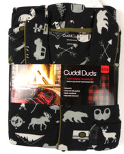 Cuddl Duds Pajama Set Men Small Relaxed Fit Graphic Notch Collar Top Pants