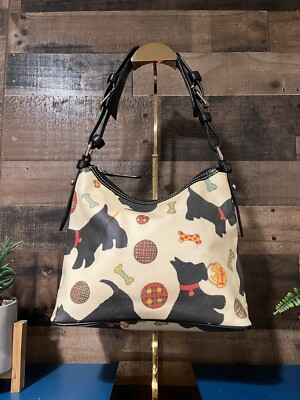Dooney Bourke Scottie Dog Handbag Black Cream Authentic