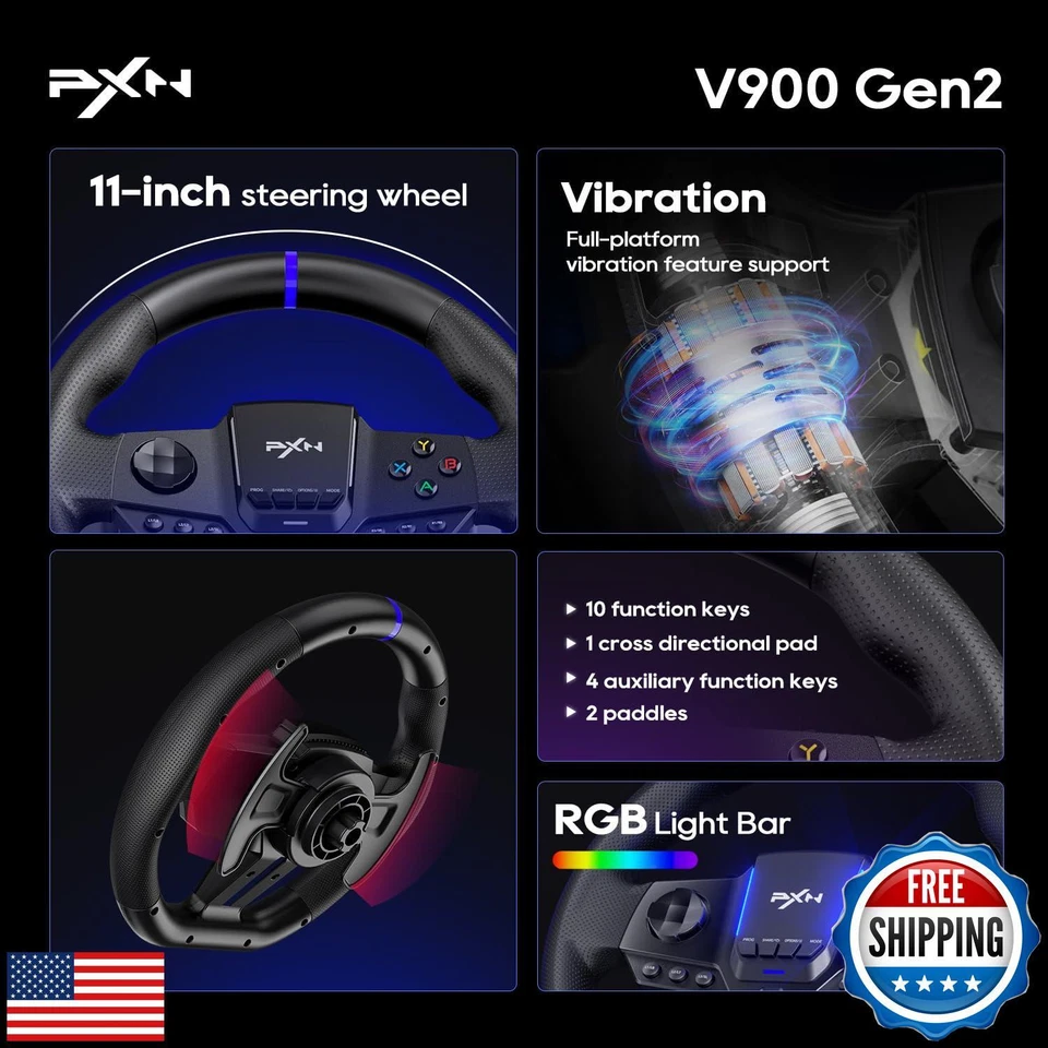 PXN - V900 GEN2 Racing Steering Wheel, 270° - 900° Rotation with Pedals for P - Image 3 of 4