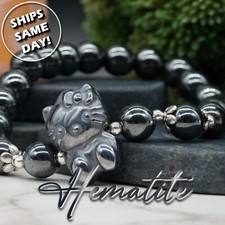 Hematite Hello Kitty Inspired Round Beaded Bracelet Crystal Jewelry Gift Anime