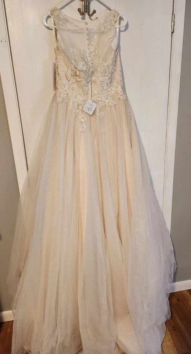 Davids Bridal Aline Floral Wedding Dress Size 12 Sparkly NWT