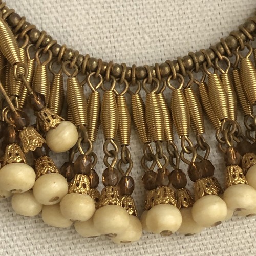 Artisan Ann Cichon Dallas Gold Wire Beaded Statement Necklace Bib - Picture 3 of 7