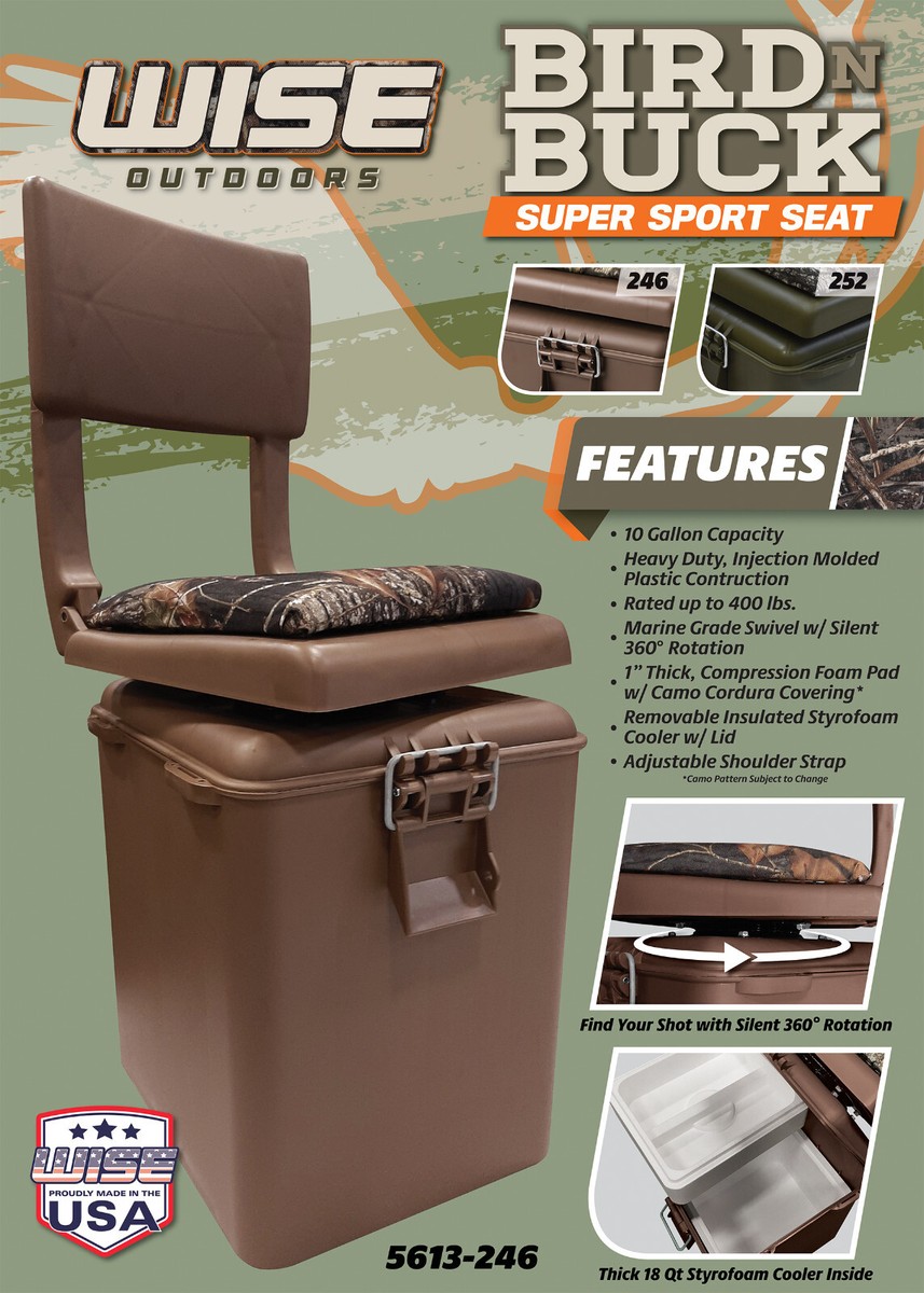 Wise 5613 Square Dove Bucket w/ Camo Padded, Folding Swivel