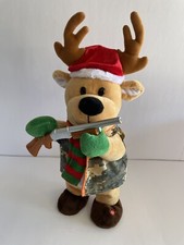 Gemmy 14" Animated Reindeer w/ Shotgun Camo Hunter Musical Christmas - Tested