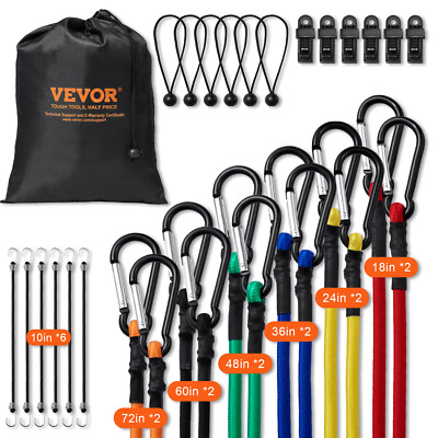 30 Pack Bungee Straps Set Heavy Duty Rubber Bungee Cord w/Steel Carabiners