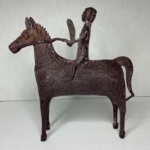 Vintage Tribal India Cast Bronze Dhokra Bastar Lost Wax Statue Warrior on Horse - Picture 7 of 10