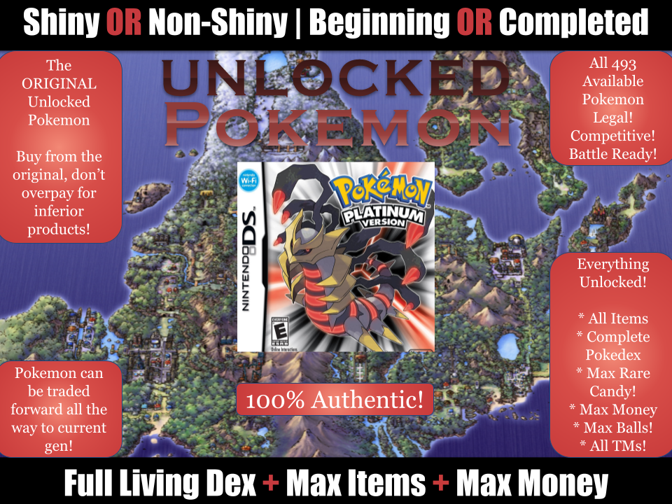 Unlocked Authentic Pokemon Platinum, All 493 Pokemon Legal Shiny