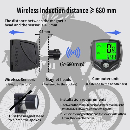 Wireless Waterproof Bike Computer with LCD - Multi-Function Speedometer - Picture 5 of 8