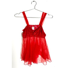 Vintage Frederick's of Hollywood Red Lace Lingerie Tank Top sz S