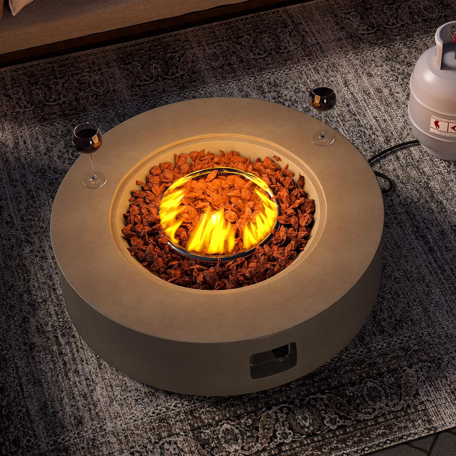 Propane Fire Pit Table, 42" Round, 50,000 BTU, Concrete Finish, Gray