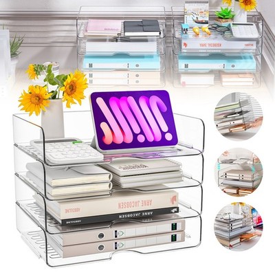 Acryl Briefablage Büro Dokumentenablage stapelbar für A4-Papier iPads 4 Stück