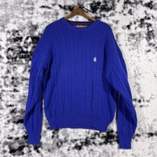 Vintage Nautica Sweater Mens Size Medium Blue Cable Knit Preppy Academia Y2K