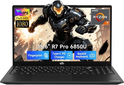 15.6''Light-Gaming-Laptop 8 Cores AMD Ryzen 7 Pro 6850U 16GB LPDDR5 RAM 512GB SSD