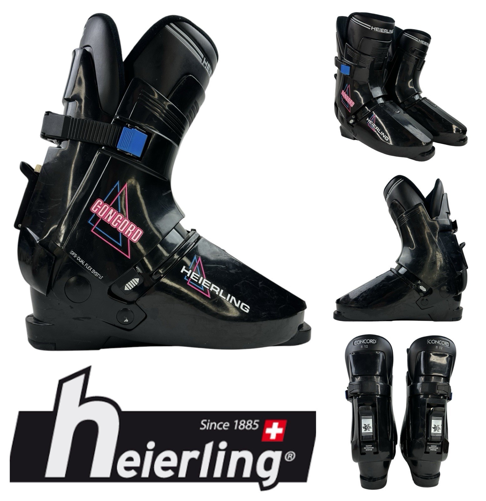 SALOMON Scarponi da sci alpino vintage HEIERLING Concord uomo taglia 12 nero grafica multicolore