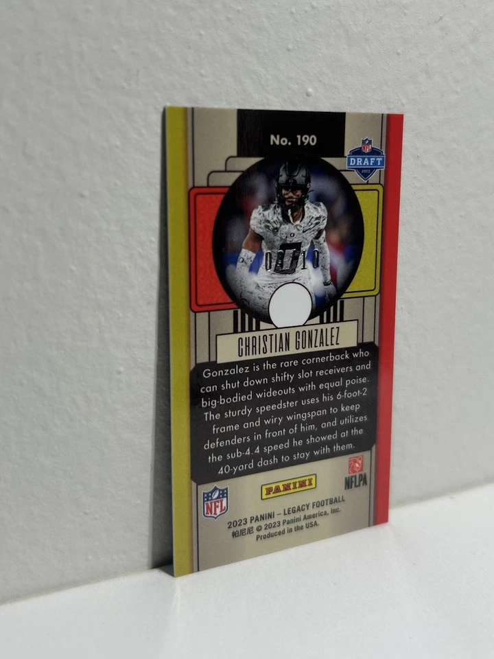 2023 Legacy Mini Purple Sparkle Refractor Rookie #’d /10 - Christian Gonzalez RC - Image 2 of 3