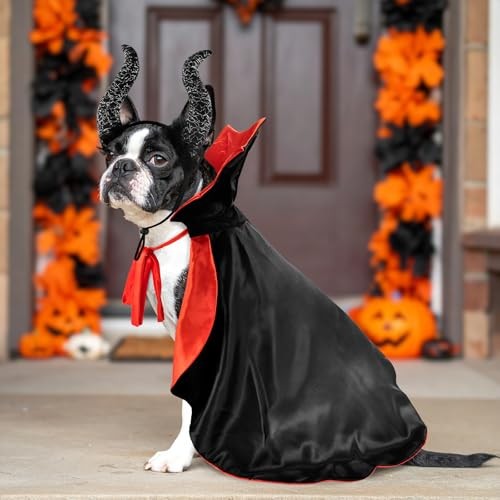 2 Pcs Dog Halloween Costume Set Cat Witch Vampire Cape Devil Horns ...