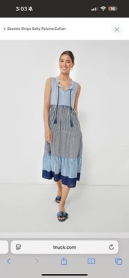Tuckernuck Seaside Salty Paloma Caftan Blue Shirt Dress Striped XS roomy New NWT