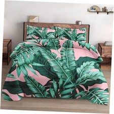 Size Comforter Set with 2 Pillowcases, Tropical Green Leaves Pink Queen Multi 5