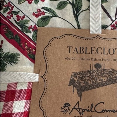 April Cornell Red Green Holiday XMAS Tablecloth 60 x 120 Napkin Chickadee Holly