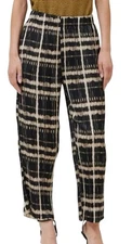 NEW GRADE & GATHER Black & Tan Print Pleated/Ridged Pants Size Small $82