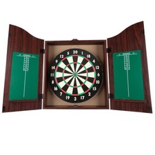 Dart Board Cabinet Set with 18inch Dartboard, 6 SteelTip Darts, and Chalkboar...