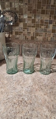 Set Of  3 20 oz Green Coca Cola Glasses