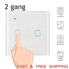 Smart WiFi Switch 2 Gang RF APP Remote Control Glass Panel White US