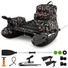 Inflatable Fishing Float Tube Portable Fishing Boat w/ Hand Pump Paddle Flippers