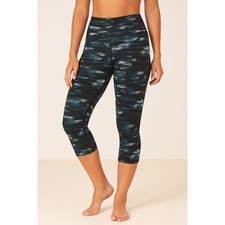 Fabletics Capri Workout Pants NWT Size M Black Teal Abstract Print Activewear