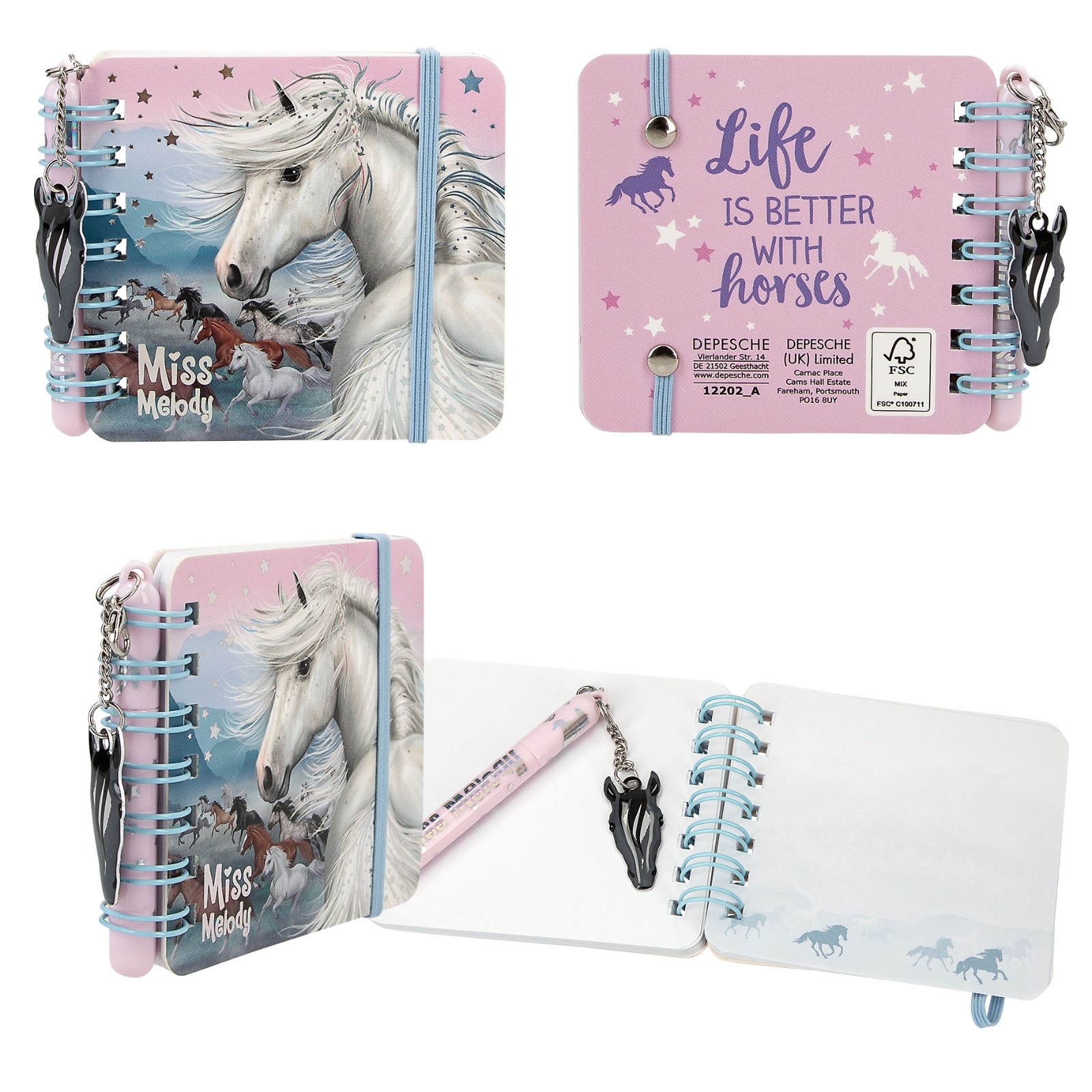 Depesche Miss Melody Mini Notebook with Ball Pen Horse Stationery Set horses