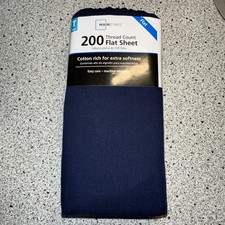 Mainstays Twin Flat Sheet 200 Thread Count Navy Blue Cotton Rich Blend Soft