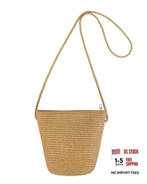 Womens Straw Crossbody Bag – Lightweight Summer Beach Shoulder Small Brown