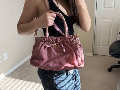 PRADA Tessuto Nylon Bow Pink Shoulder Bag Braided Handles 2 Way | eBay
