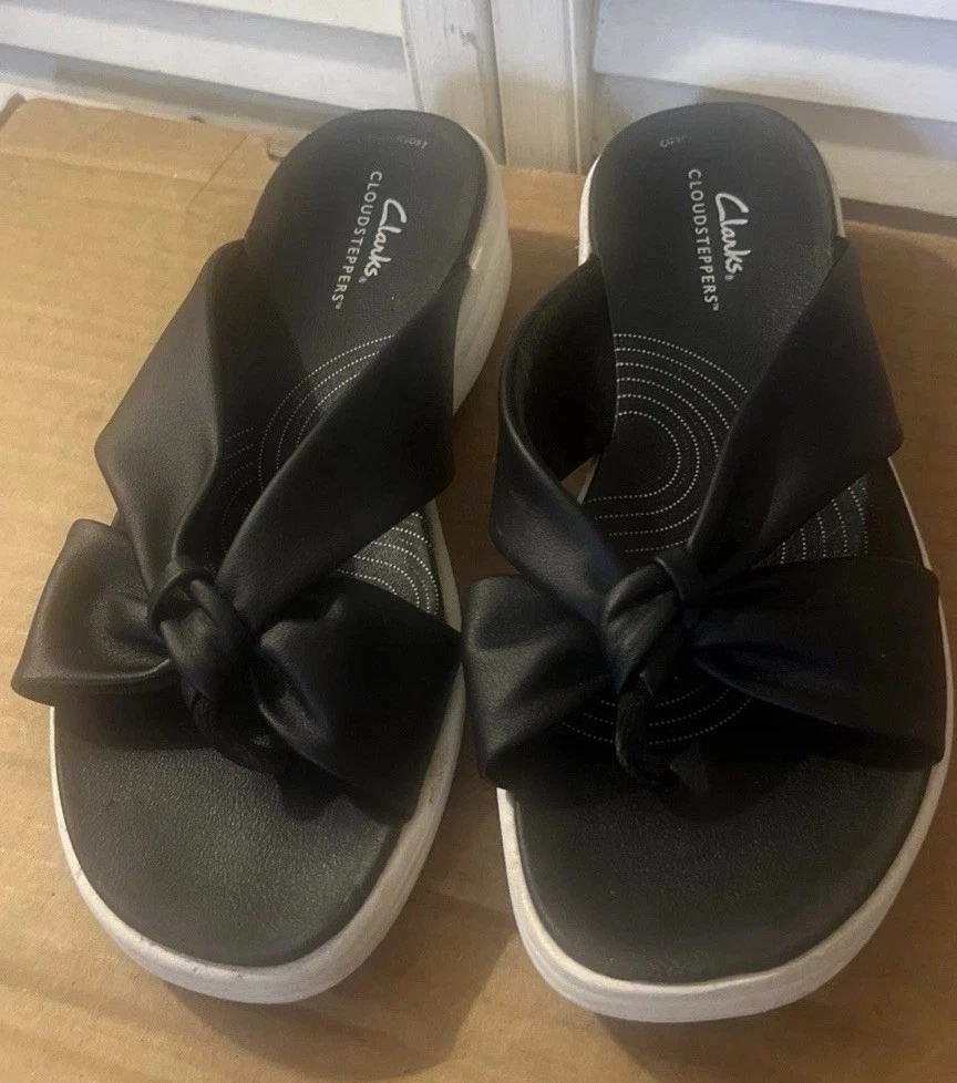 Infradito Clarks nero bianco bordo Cloud Stepper 7 5 fiocco nastro